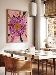 On Record abstract illustration with many hands holding a pink disc with multi-coloured confetti, in a styled room mockup