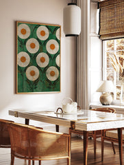 Modern orange and green flower wall art with a repeating botanical pattern of stylized daisies and leaves on a textured background. - Image 2