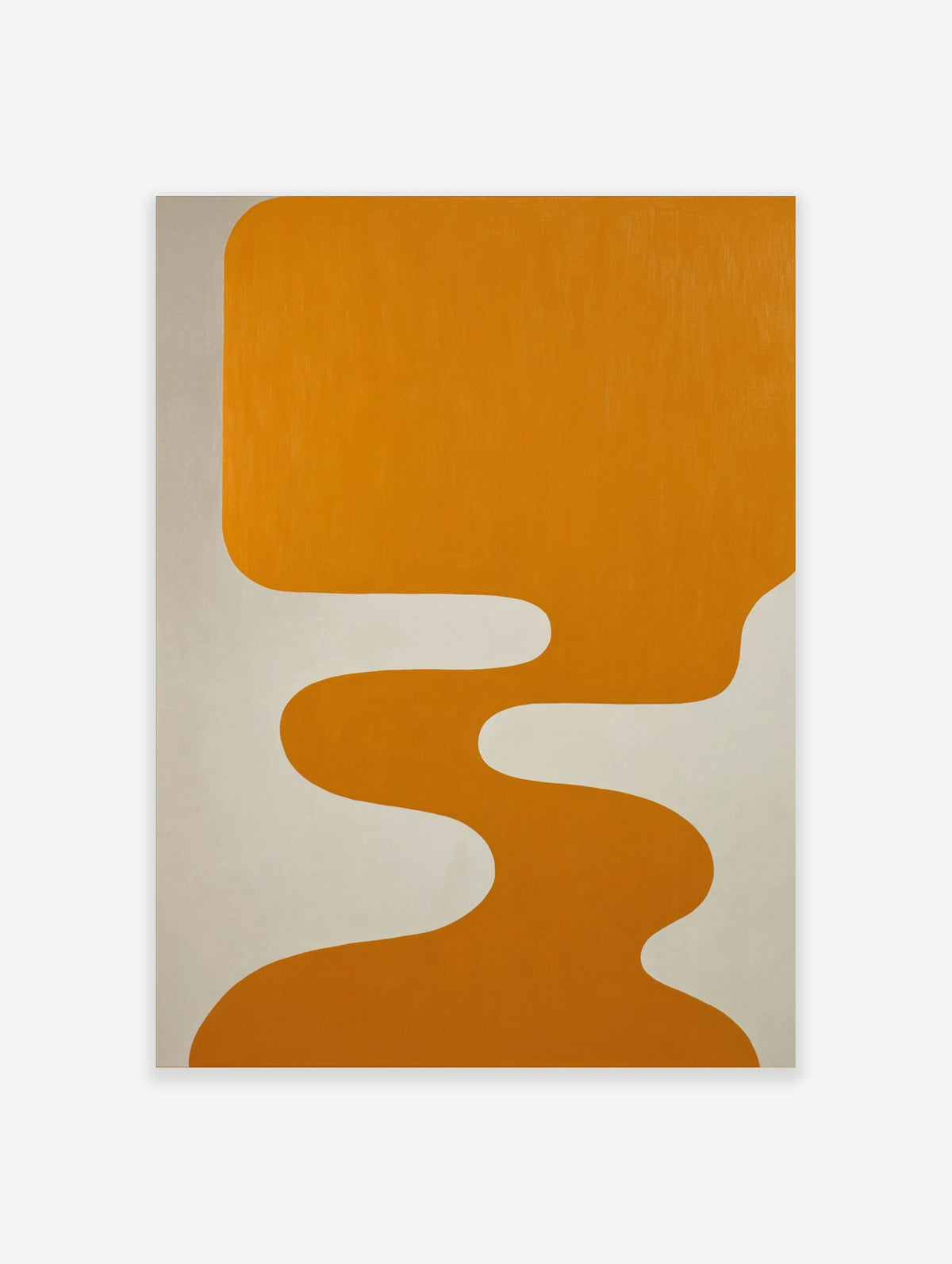 Orange abstract organic shape with fluid, wavy lines against a light grey background in a minimalist style