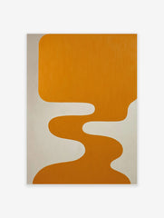 Orange abstract organic shape with fluid, wavy lines against a light grey background in a minimalist style