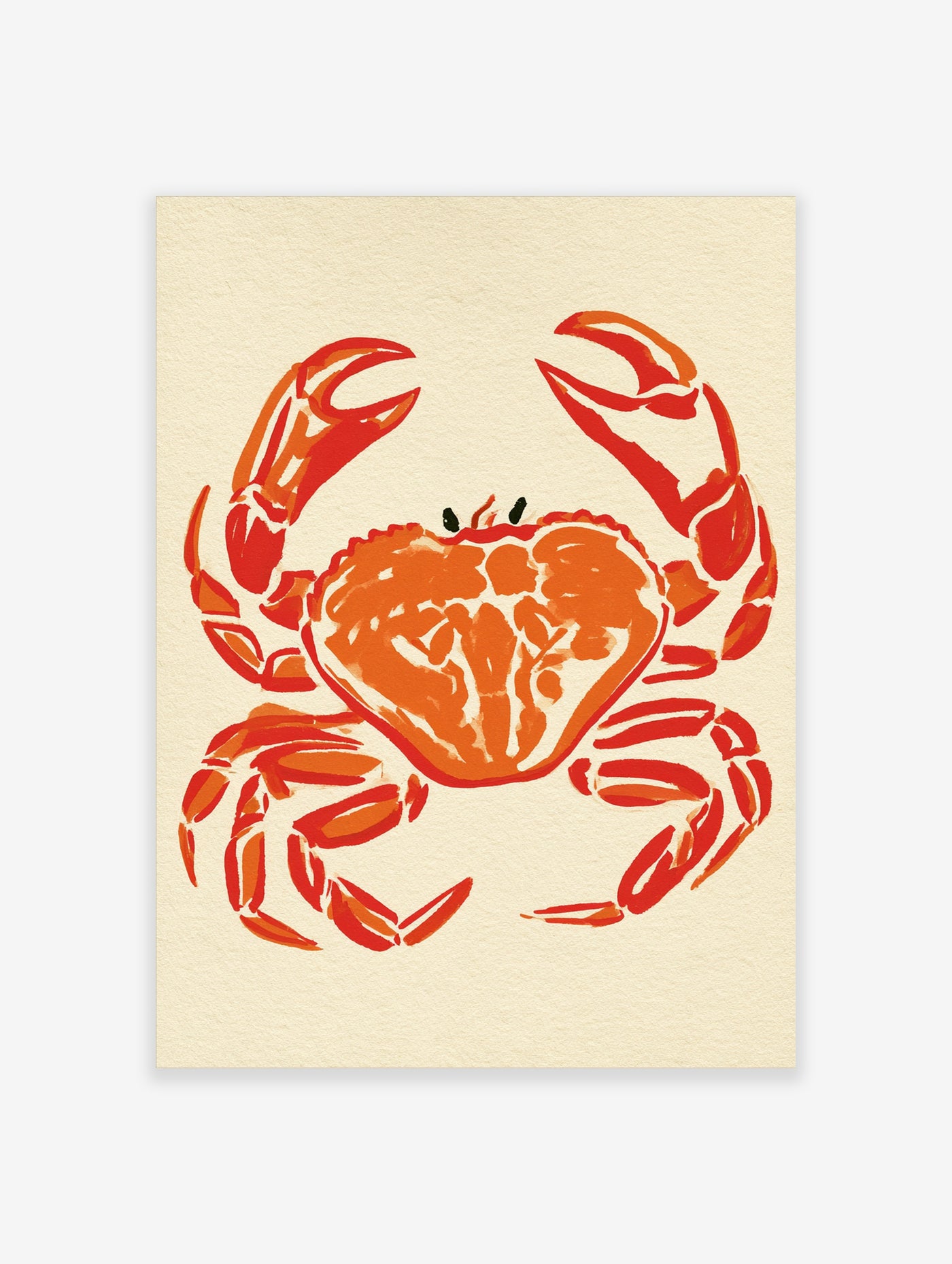 Stylized orange crab illustration on a textured cream background, marine animal art print