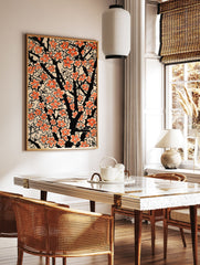 Vibrant orange flower poster featuring stylized blossoms on black branches, set against a light background, botanical art. - Image 2