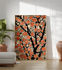 Vibrant orange flower poster featuring stylized blossoms on black branches, set against a light background, botanical art. - Image 3