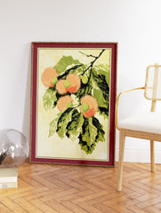 Orange fruit botanical print featuring tropical spiky fruits and green leaves on a branch, in a vintage illustration style. - Image 2