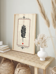 Palm leaf poster with black illustration, red dotted border, and Indian-inspired decorative elements on a cream background. - Image 4