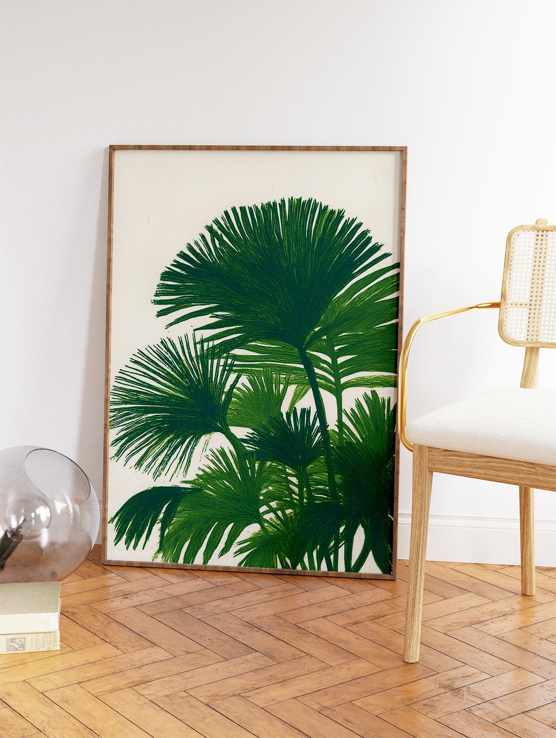Green palm leaf botanical illustration art print on a light cream background, featuring lush tropical foliage. - Image 2