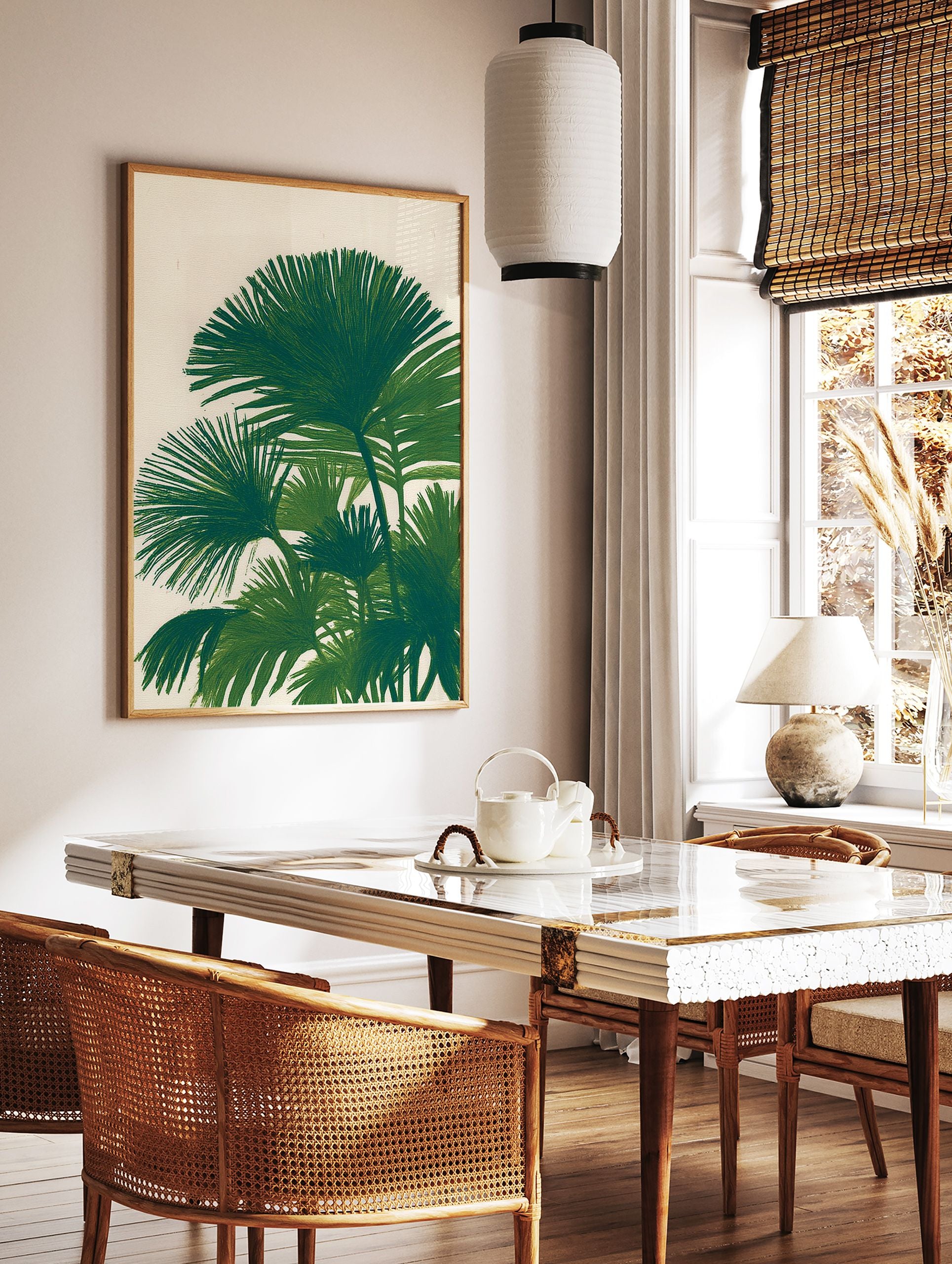 Green palm leaf botanical illustration art print on a light cream background, featuring lush tropical foliage. - Image 3