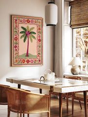 Illustrated palm tree poster with a large fuchsia flower at its crown, surrounded by a vibrant pink and green floral border. - Image 2