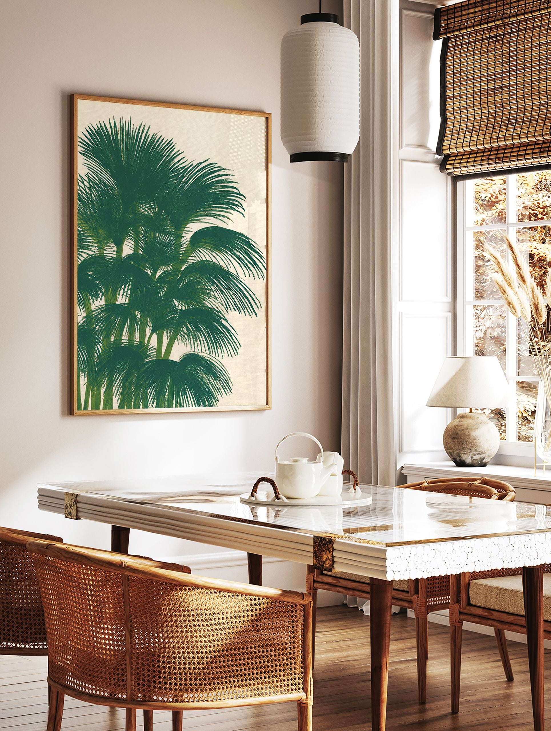 Green palm tree fronds botanical illustration art print on a light background - Image 3