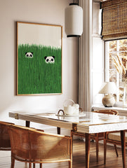 Minimalist illustration of two cute panda faces peeking from tall green grass. - Image 2