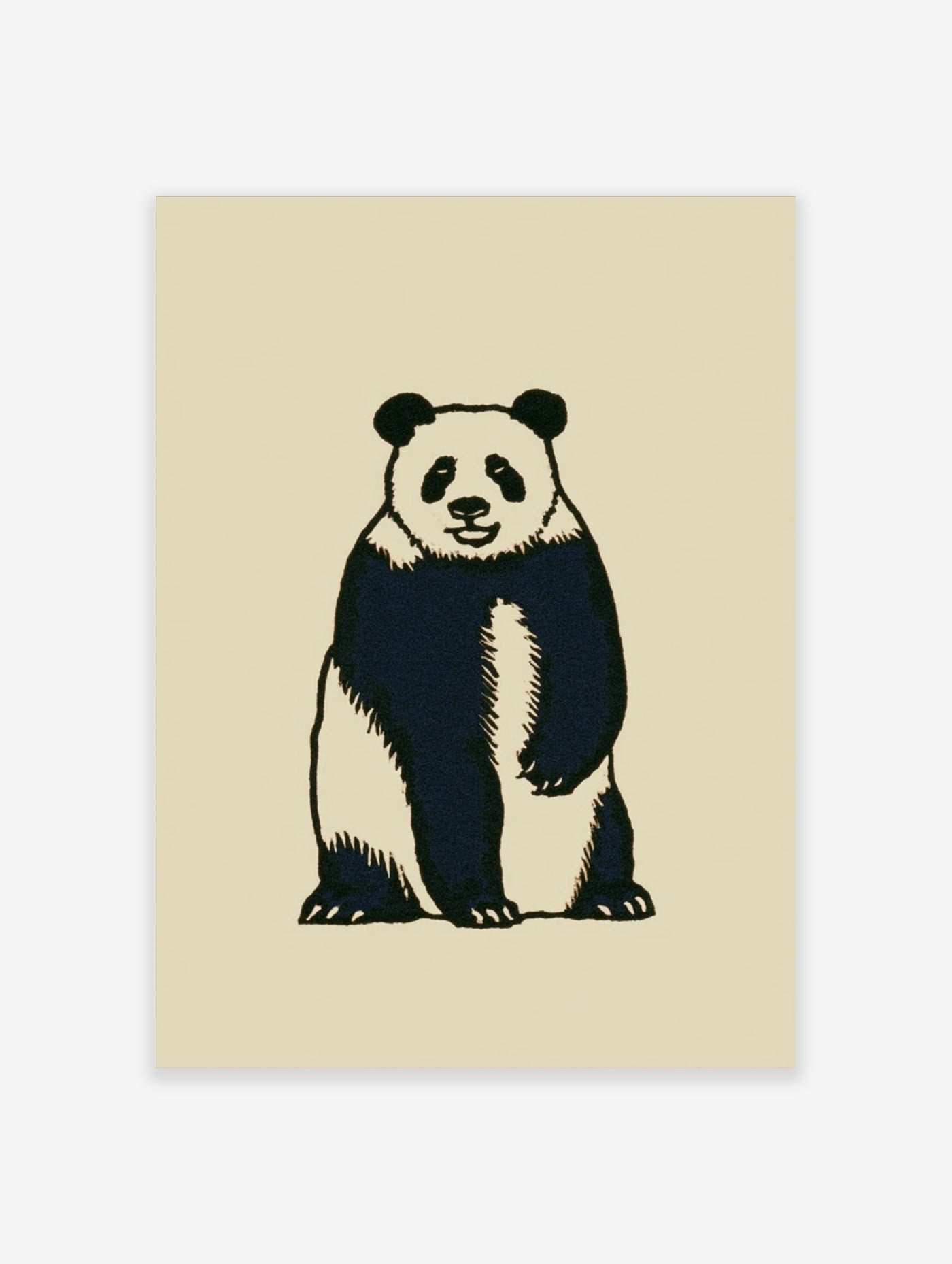 Illustrative giant panda wall art print with black and white design on a cream background