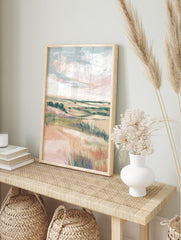 Pastel landscape painting of coastal dunes with green grasses and a soft sky, featuring textured brushstrokes. - Image 3