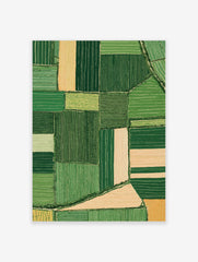 Aerial view of green and beige patchwork farmland fields, illustrative landscape wall art print