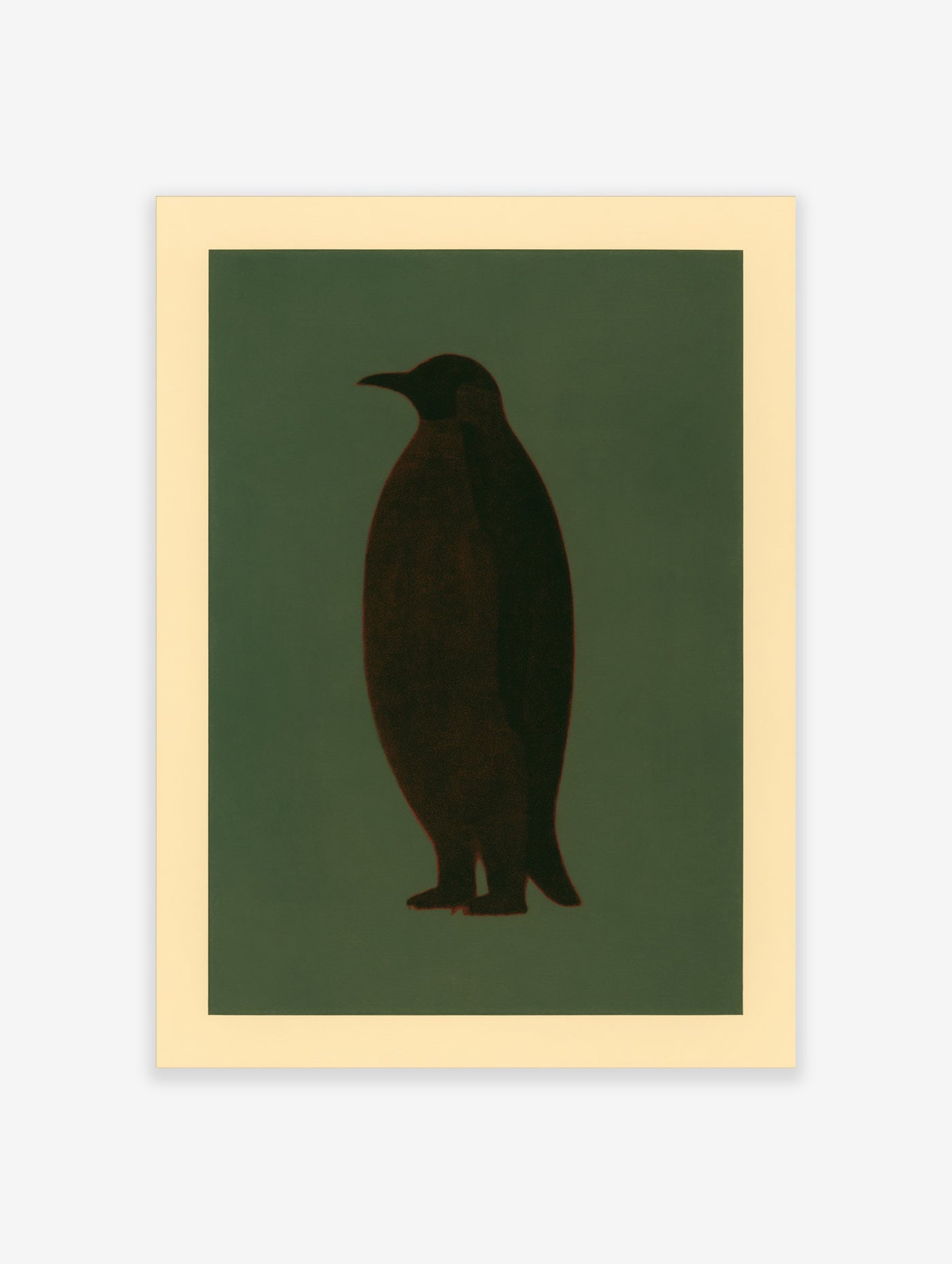 Minimalist penguin silhouette art print on a muted sage green background for modern wall decor