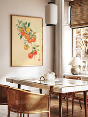 Japanese style watercolor art print of orange and red persimmon fruits on a branch with green leaves. - Image 3