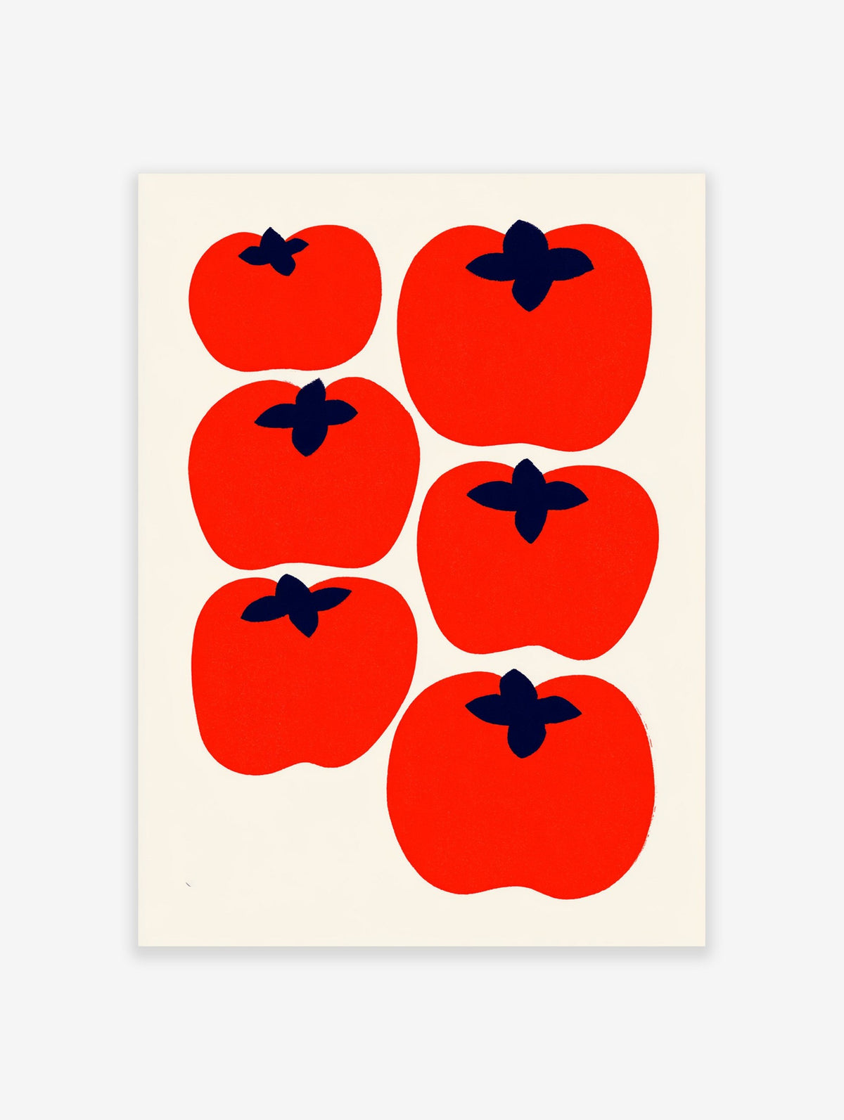 Minimalist red persimmon fruit botanical art print with dark navy stems on a clean off-white background