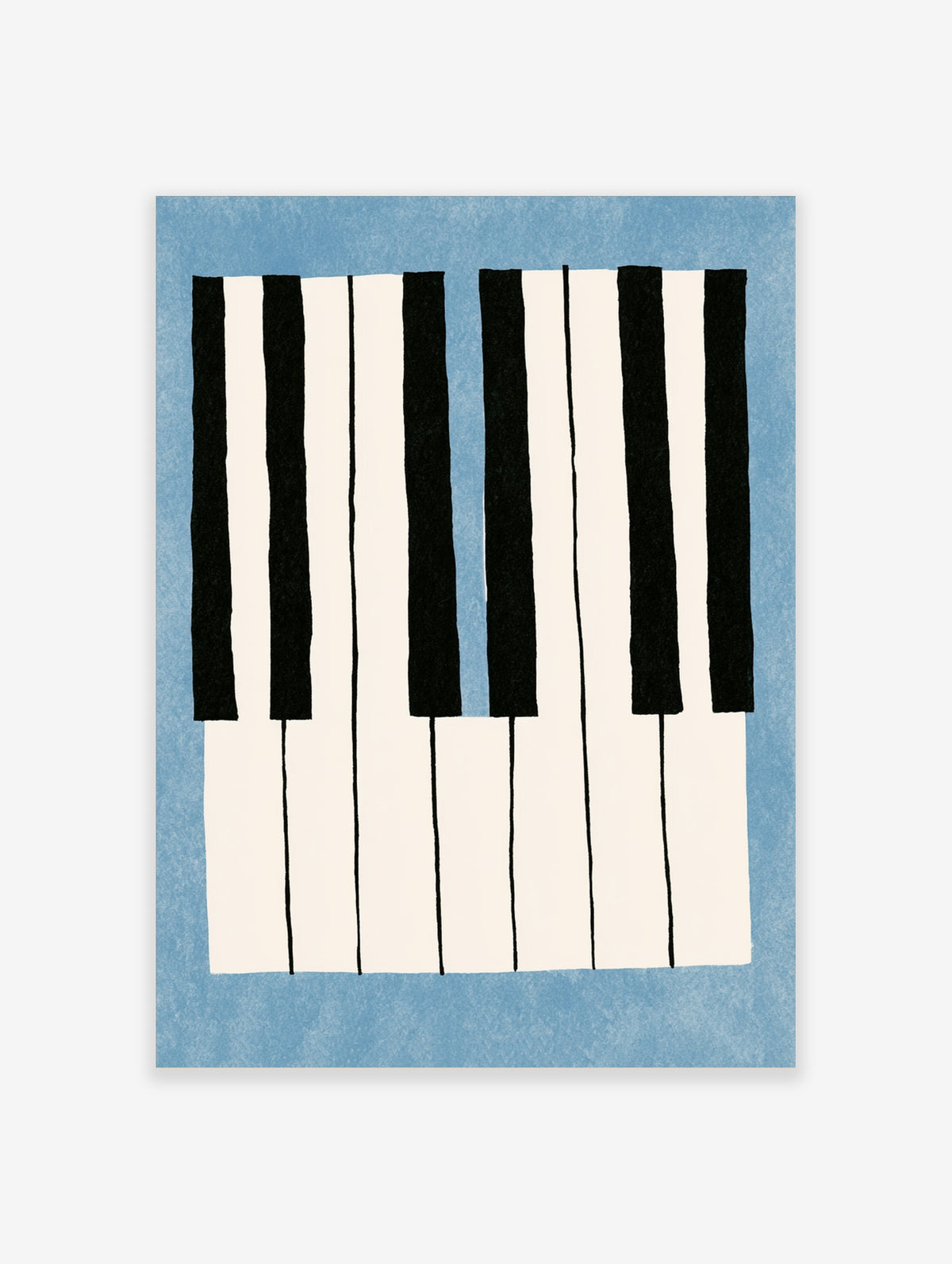 Piano keys poster with black and white vertical stripes on a blue background