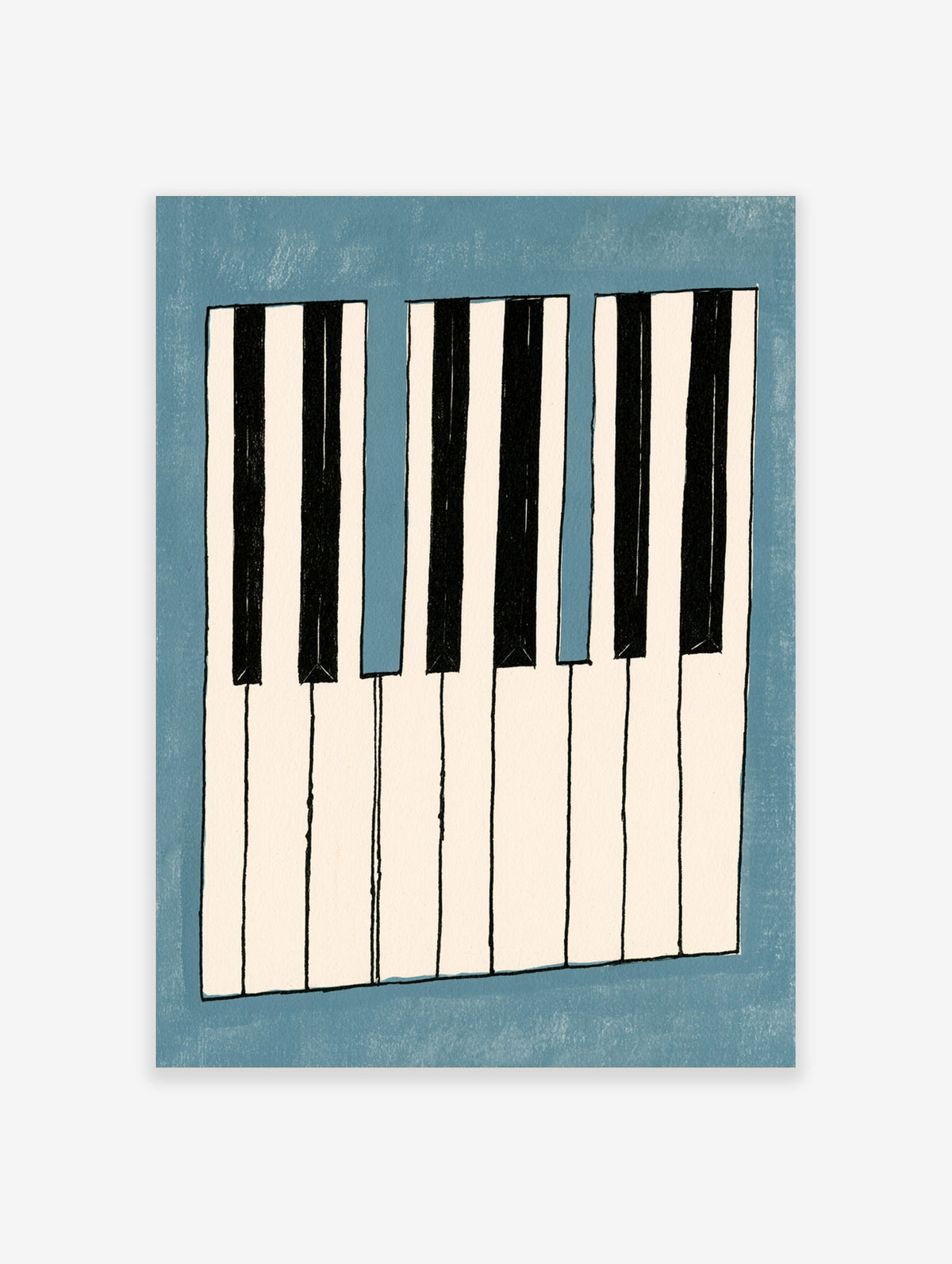 Piano keys poster with black and white vertical stripes on a blue background, unframed music wall art