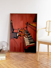 Dynamic piano player wall art illustration with bold lines and warm tones, depicting a musician's hands on the keys. - Image 2