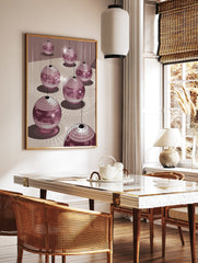 Illustration poster of multiple pink disco balls reflecting light onto a beige surface, creating a festive party atmosphere. - Image 2