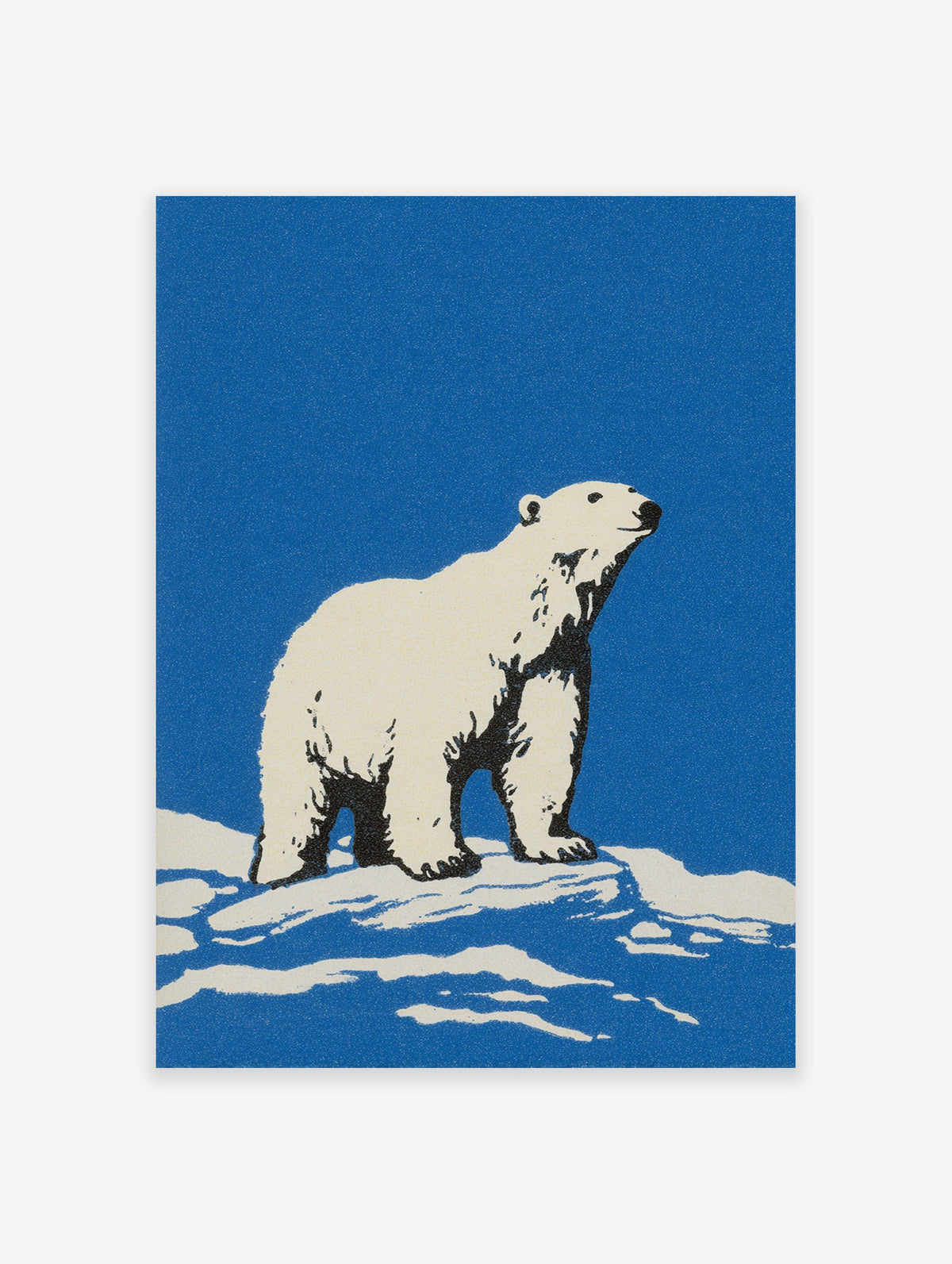 Polar Bear Wall Art illustration showing a white polar bear standing on snow against a blue background.