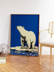 Illustrated polar bear standing on an ice floe against a blue sky, wildlife wall art print. - Image 2