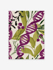 Purple and green DNA helix botanical pattern wall art print on an off-white background
