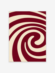 Abstract red and cream spiral wall art with bold, swirling lines and a hypnotic composition