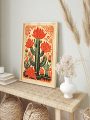 Illustrative red cactus floral poster with green cacti and blooming flowers on a light yellow background. - Image 4