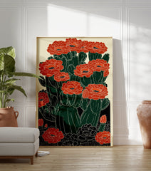 Red cactus flower poster, a modern botanical illustration featuring dark green cacti with vibrant red blossoms and black details. - Image 3