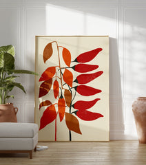 Red chili pepper plant botanical illustration poster with orange and brown leaves on a cream background. - Image 3