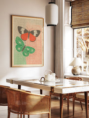 Red and green butterfly poster with two stylized insects on a textured striped background, one red, one green. - Image 2