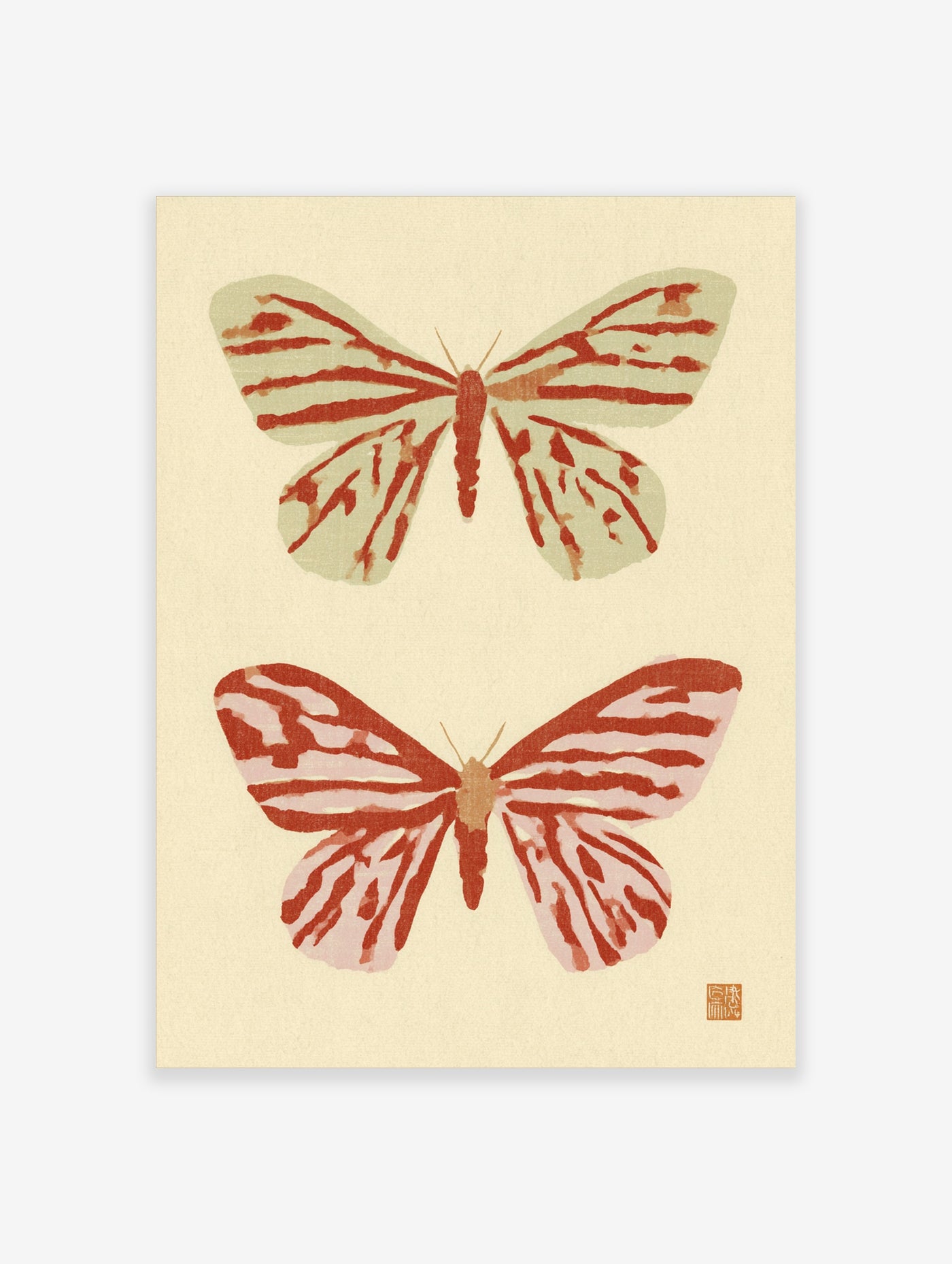 Stylized red and pink moth insect illustration on cream background
