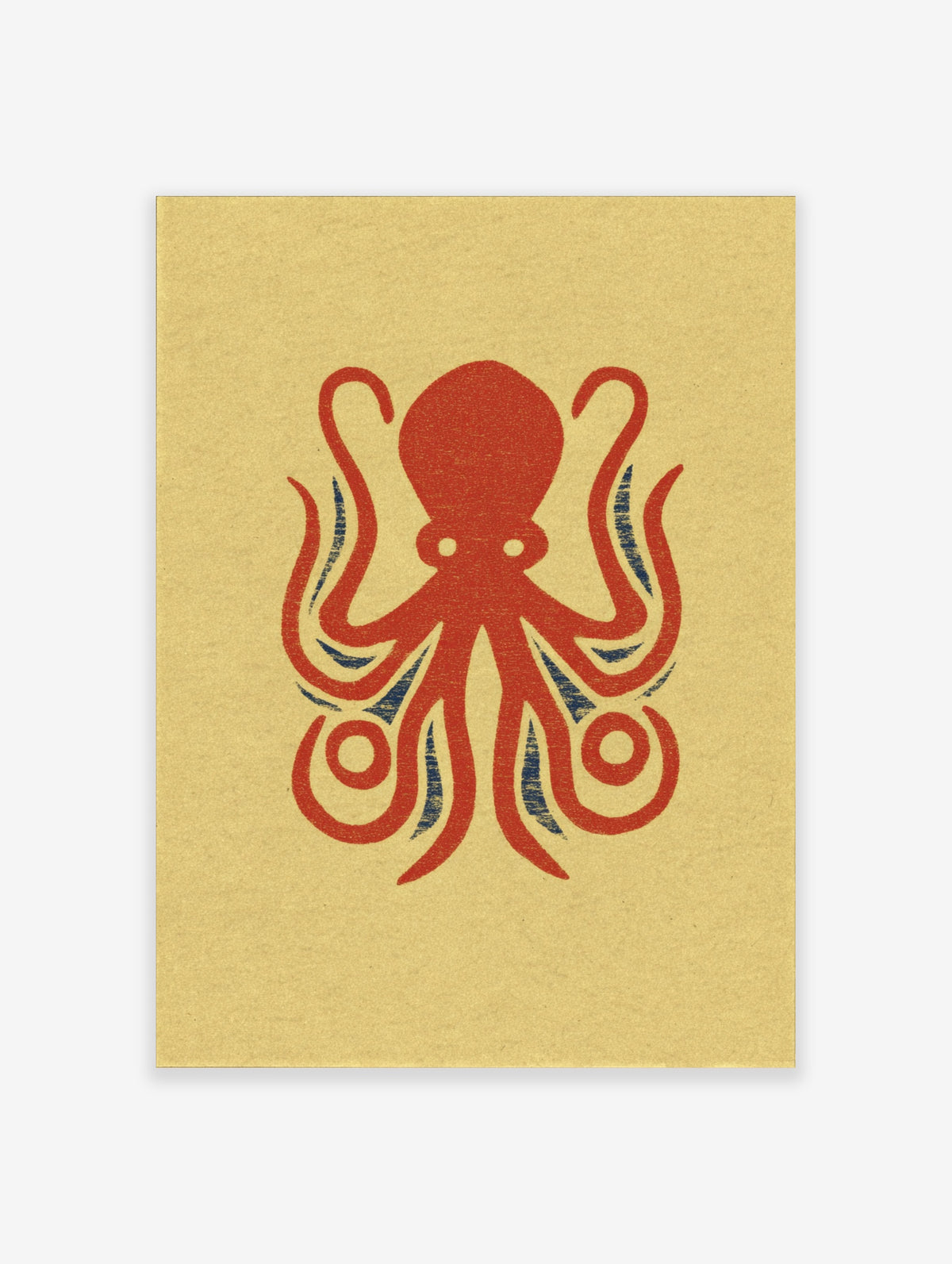 Red octopus illustration with blue accents on beige background, retro style