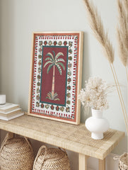 Red Palm Tree Poster with an illustrated botanical palm tree and intricate cultural border patterns in green and terracotta. - Image 4