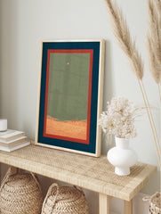 Religious art print with a glowing star over an earthy landscape, framed by deep blue and red borders. - Image 3