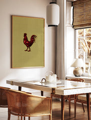 Vibrant red rooster illustration on a textured golden background, a bold farm animal wall art print. - Image 3