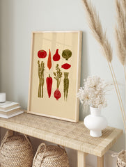 Rustic vegetable poster featuring illustrations of tomatoes, carrots, peppers, asparagus, cabbage, onion, and beet in red and green. - Image 4
