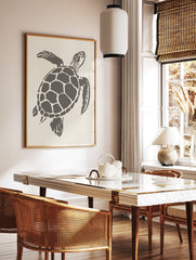 Minimalist illustration of a sea turtle in a dark grey-brown color against a light neutral background. - Image 2