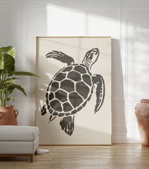 Minimalist illustration of a sea turtle in a dark grey-brown color against a light neutral background. - Image 3