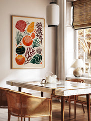 Modern seashell poster with red, orange, and dark green marine elements like shells, coral, and seaweed on a light background. - Image 2
