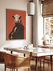 Poster of an anthropomorphic sheep in a tuxedo holding a cigarette, set against a reddish-orange background. - Image 2