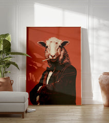 Poster of an anthropomorphic sheep in a tuxedo holding a cigarette, set against a reddish-orange background. - Image 3