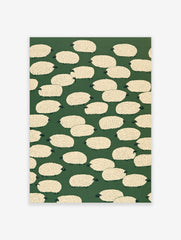 Illustrative sheep pattern art print with cream-coloured sheep on a solid dark green background
