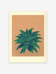 Illustrative green succulent plant with spiky leaves on a textured peach-orange background art print