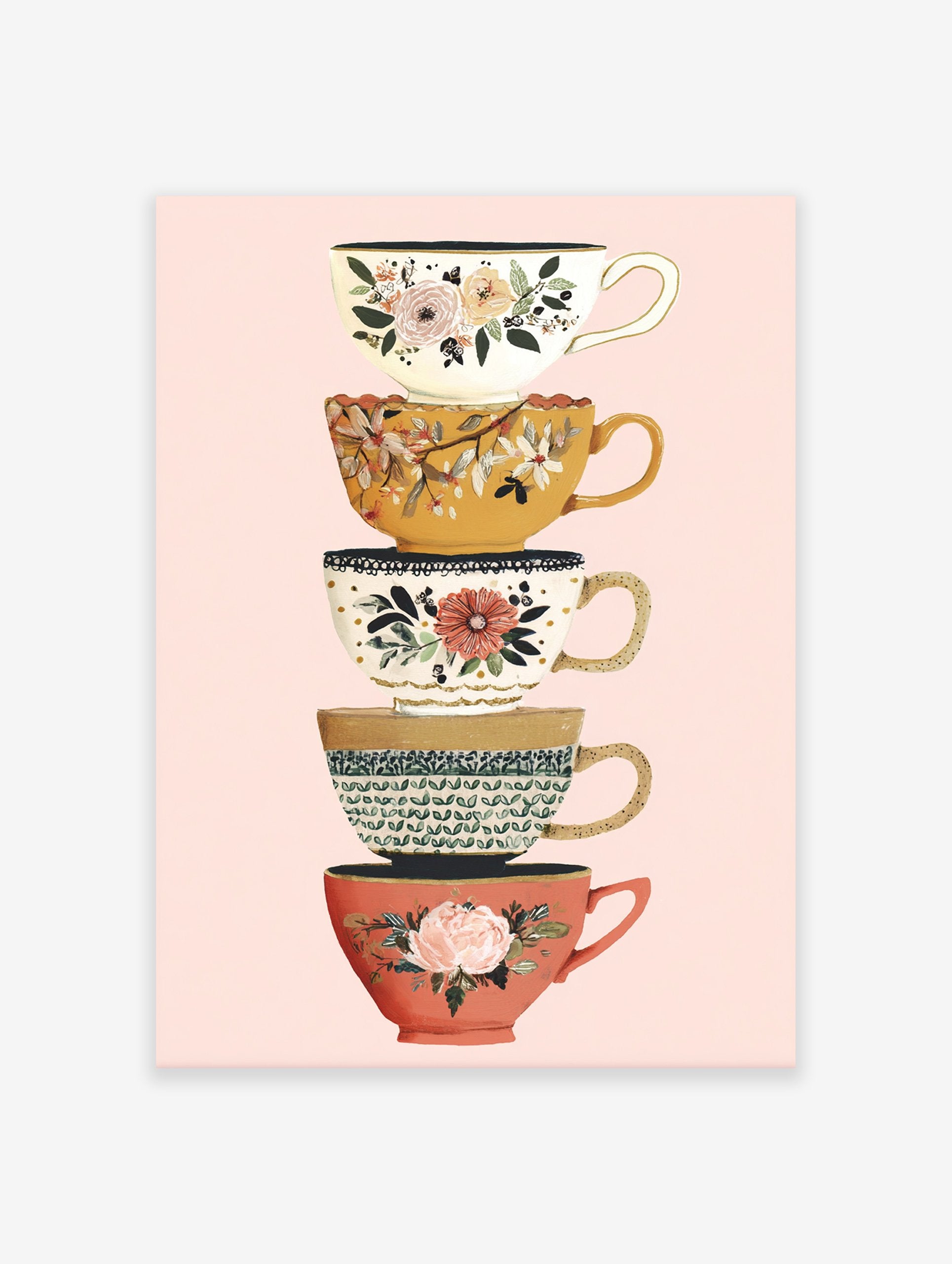 Stacked Teacup Wall Art | Floral Botanical Print | Multi-color Decor ...
