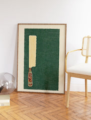 Stylized knife art print with a wooden blade and colorful wrapped handle on a dark green textured background with a light border. - Image 2