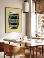 Illustration of a traditional Japanese Taiko drum in black and cream with intricate patterns on a yellow background. - Image 2