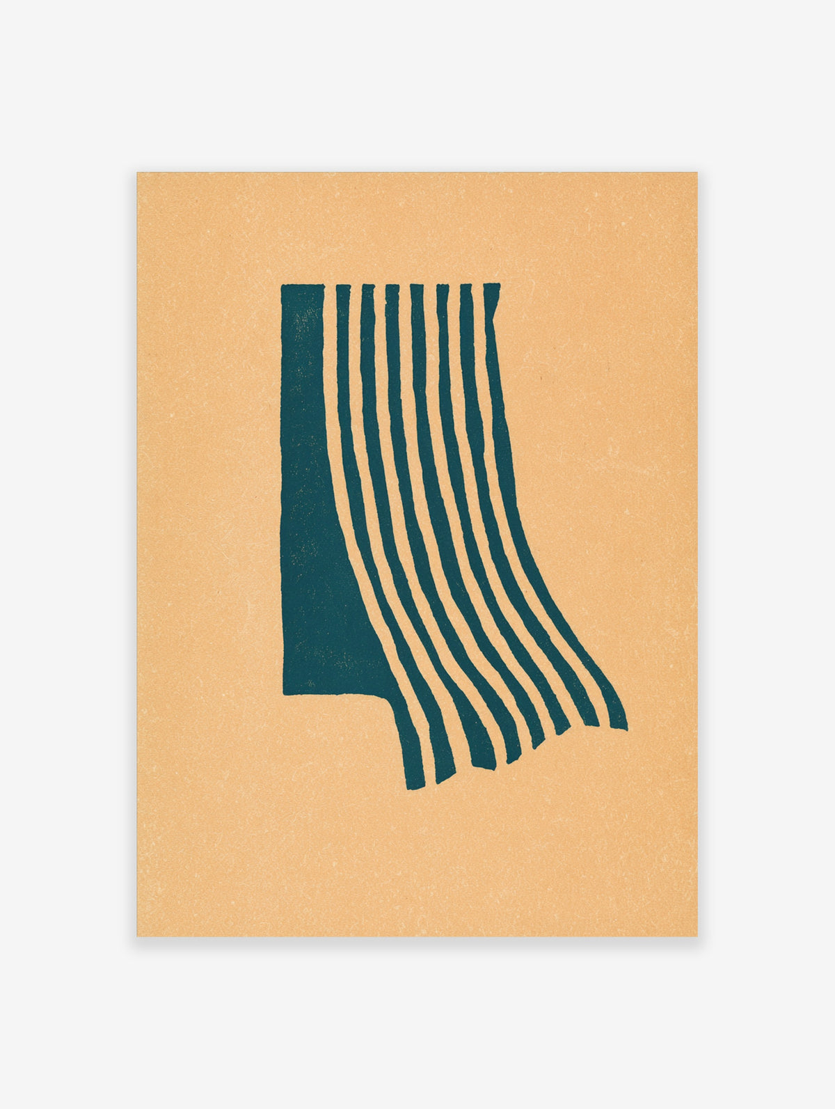 Teal abstract stripes wall art print with solid block and curved lines on beige background