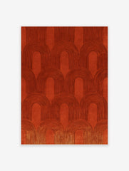 Terracotta arch pattern wall art with repeating geometric shapes and linear ridges in a burnt orange colour